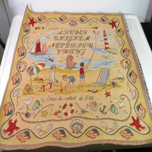 Vintage Seashore Tapestry made in France Coastal Wall Decor